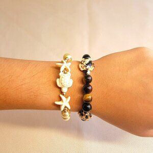 Pearl Turtle/Seashells & Tiger’s Eye Yellow Beads & Turtles, Bracelet Set Size S